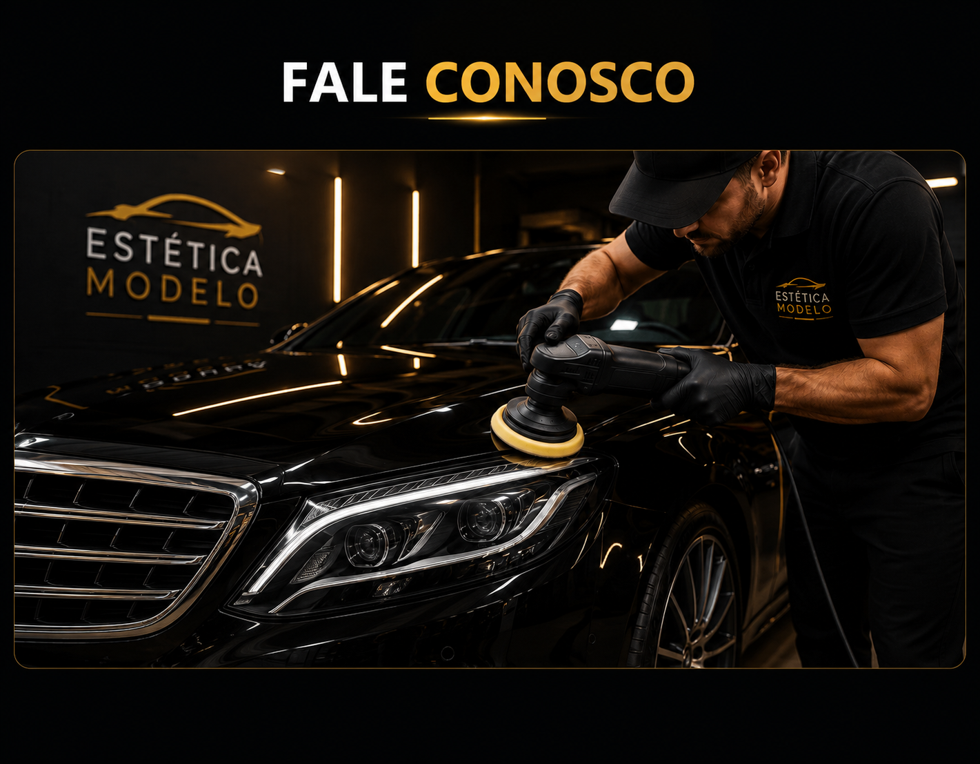 Profissional realizando polimento em carro de luxo